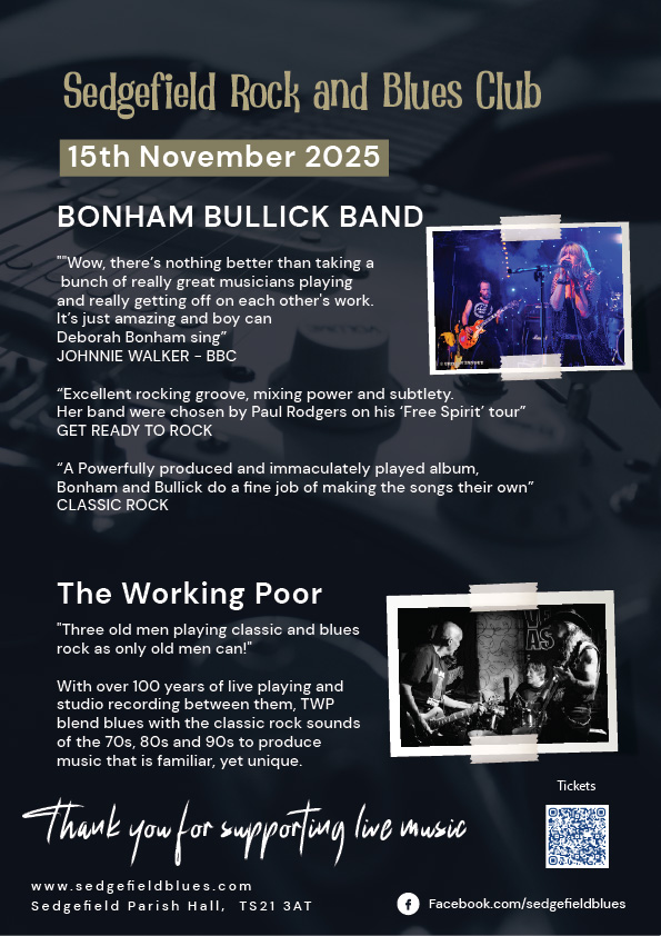 Buy tickets for Bonham Bullick Band at Sedgefield Rock and Blues club